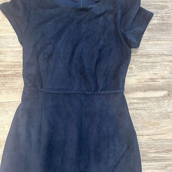 Aqua Navy Blue Tulip Sz S Suede Dress Bloomingdale’s Winter Classic - Picture 2 of 7